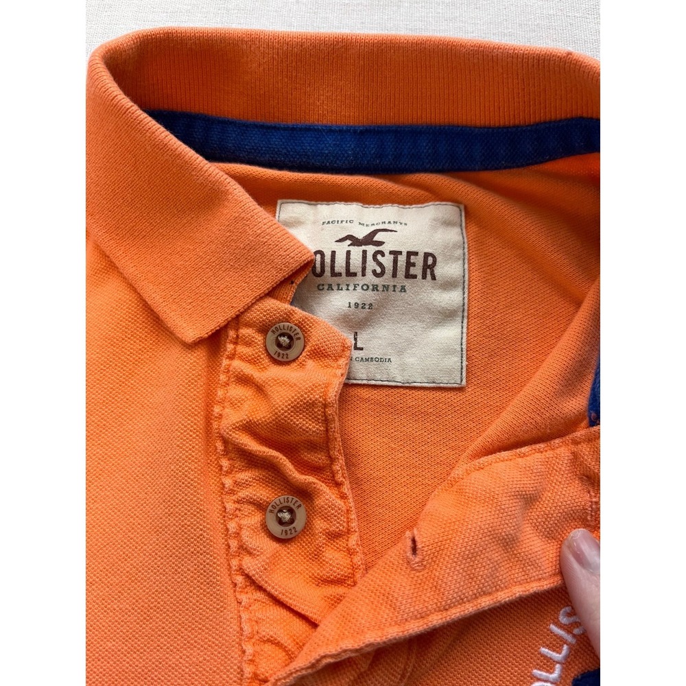 Y2K Hollister Polo Shirt Custom Boards Logo Orange Mens sz L Embroidered 2000's - Picture 6 of 16